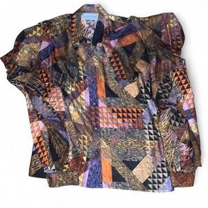 Adrianna Papell Women's 100% Silk Geometric Multicolored Blouse